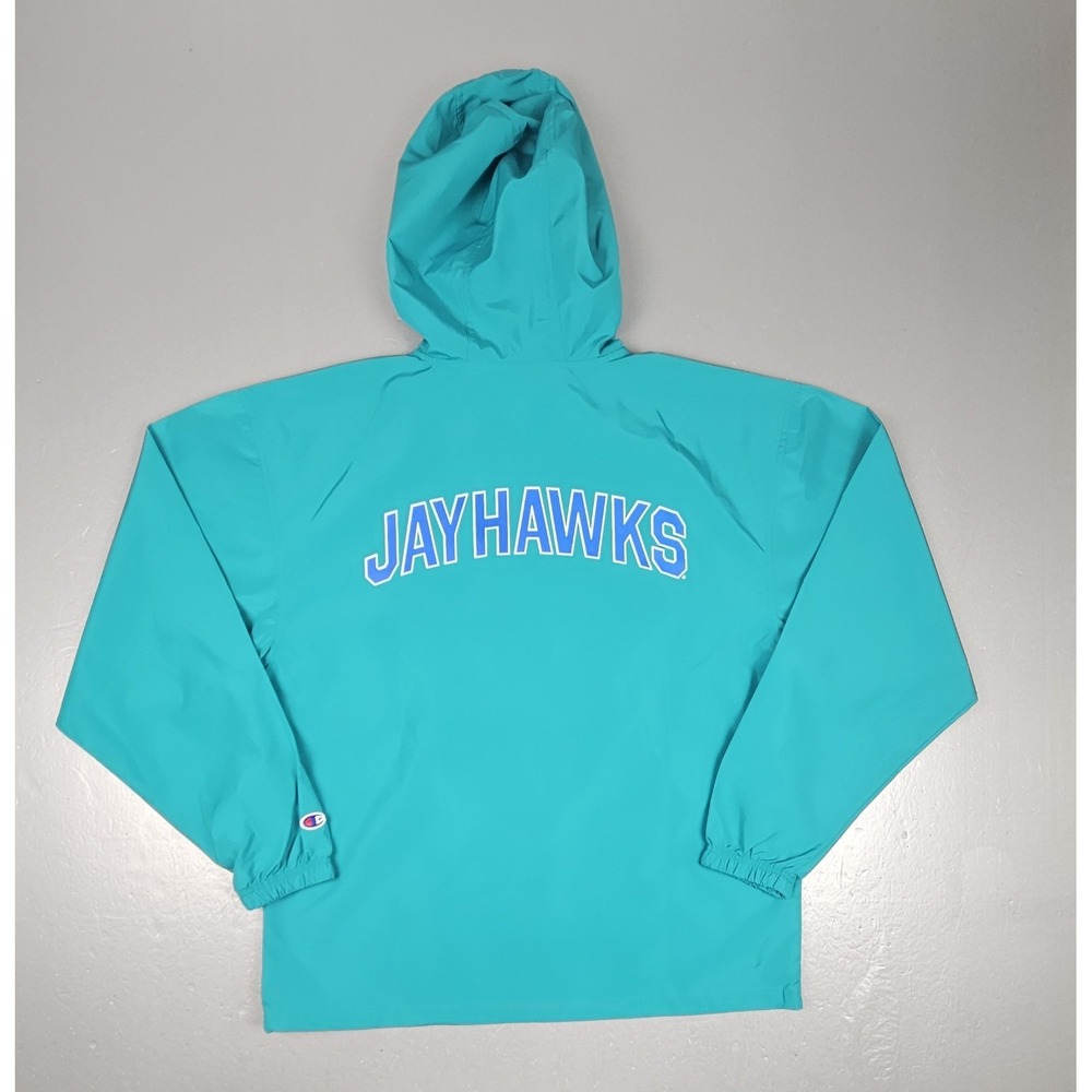 Champion Kansas Jayhawks Windbreaker Mens Medium‎ 1/2 Zip Hooded Sea Foam Green.